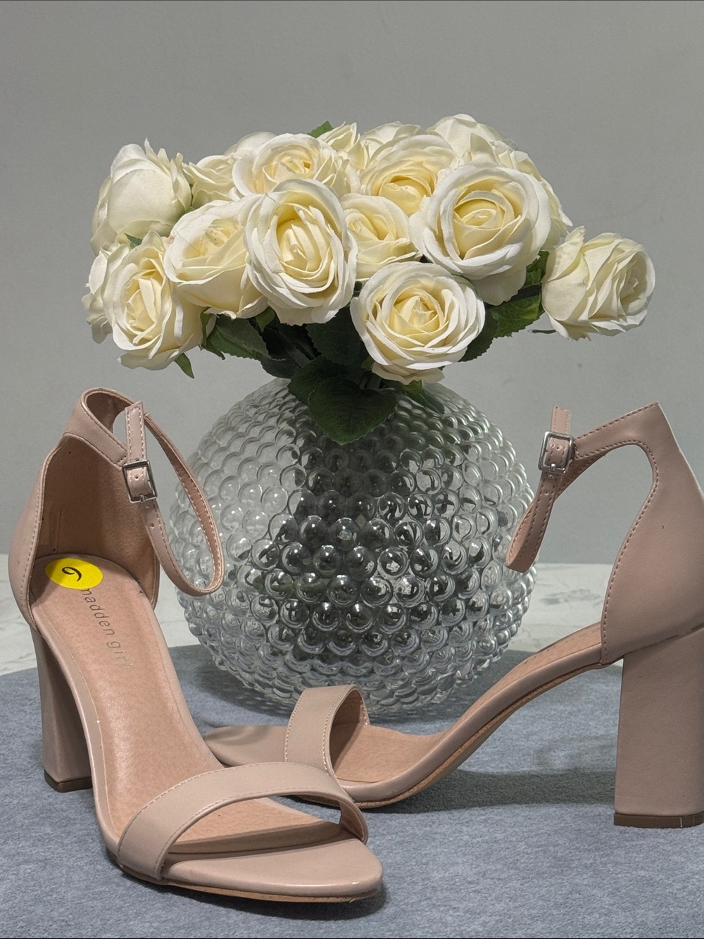 Madden Girl Nude Block Heel Sandals with Ankle Strap